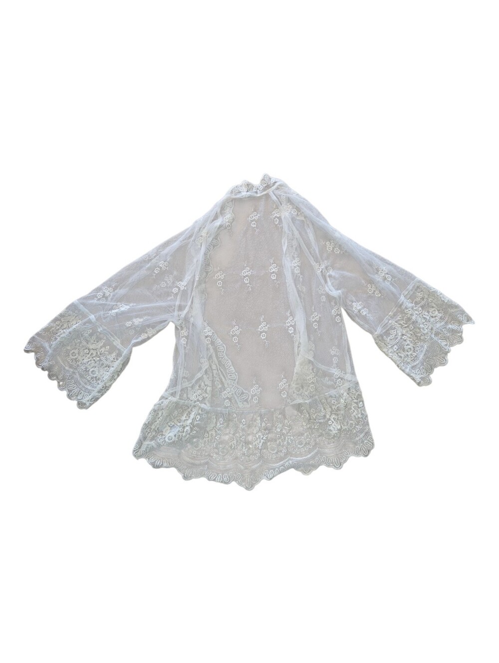 American Eagle Sheer White Lace Boho Kimono Cardigan Top Embroidered Medium M - Picture 3 of 8